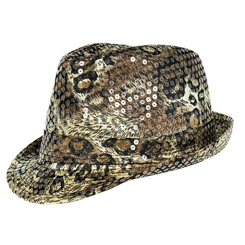 Fedora Hat - Sequined Python Print - Brown 